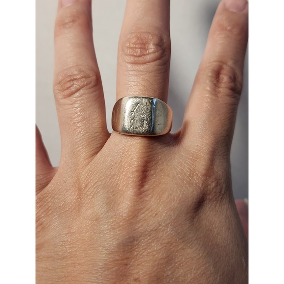 The Unbranded Brand Other - 1970's VTG 10K White Gold Signet Ring 9.69g Size 9.25 Navy Veteran CPD Estate
